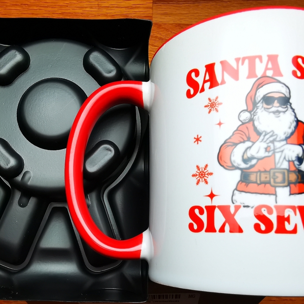 (Brand New) Festive "Santa Says Six Seven" Mug — Limited Edition Holiday Humor